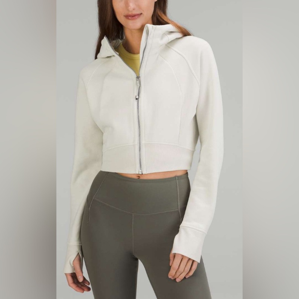 lululemon athletica cropped zip hoodie in off-white